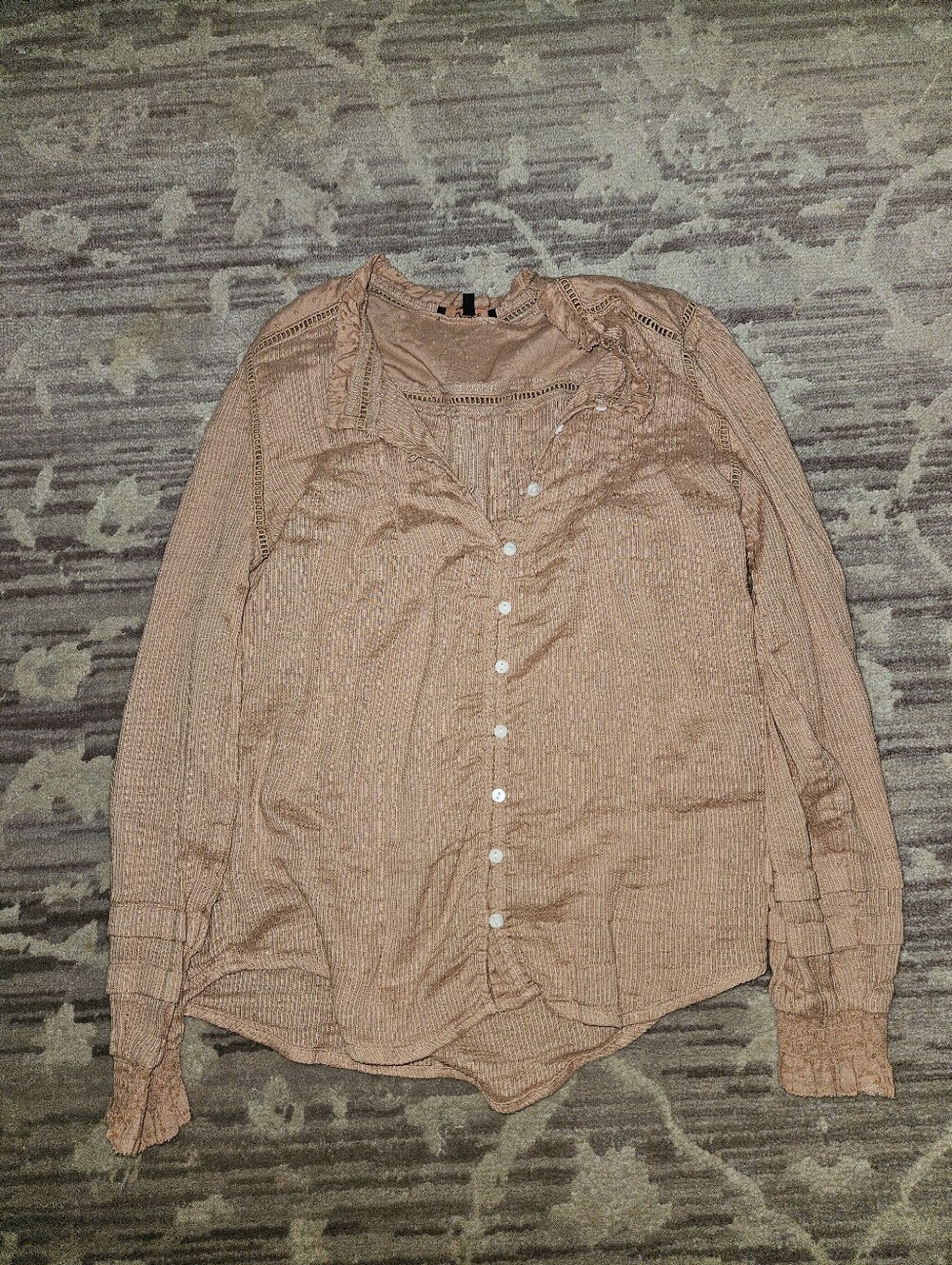 Light Peach Button-Up Peasant Blouse